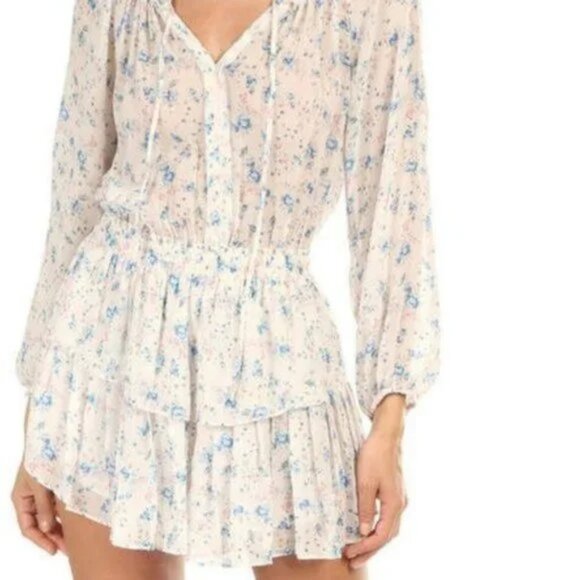 LoveShackFancy Dresses & Skirts - Women LoveShackFancy Eru Blue Pink Floral Silk Pearl River Popover Mini Dress XS
